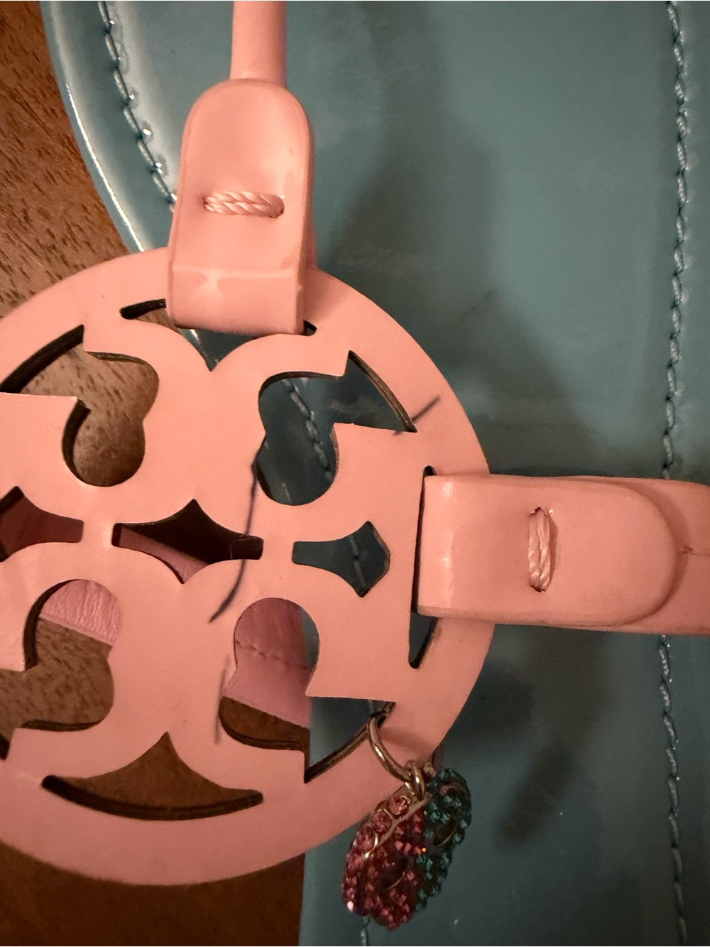 Tory Burch Miller Sandals Light Blue Pink Patent Logo Sz 7 ππ©· - Picture 7 of 8